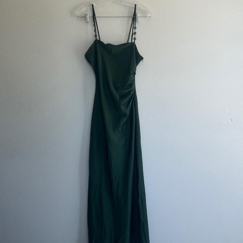 Fashion Nova Dark Green Satin Slip Prom Dress